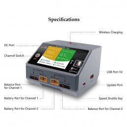 D6 Dual Smart Ladegerät DC 2x 325W für Lipo LiIon NiMH Akku mit iPhone Samsung Wireless Charging