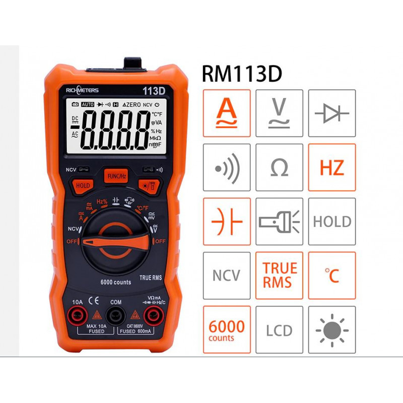 RICHMETERS RM113D Digital Multimeter mit Hintergrundbeleuchtung